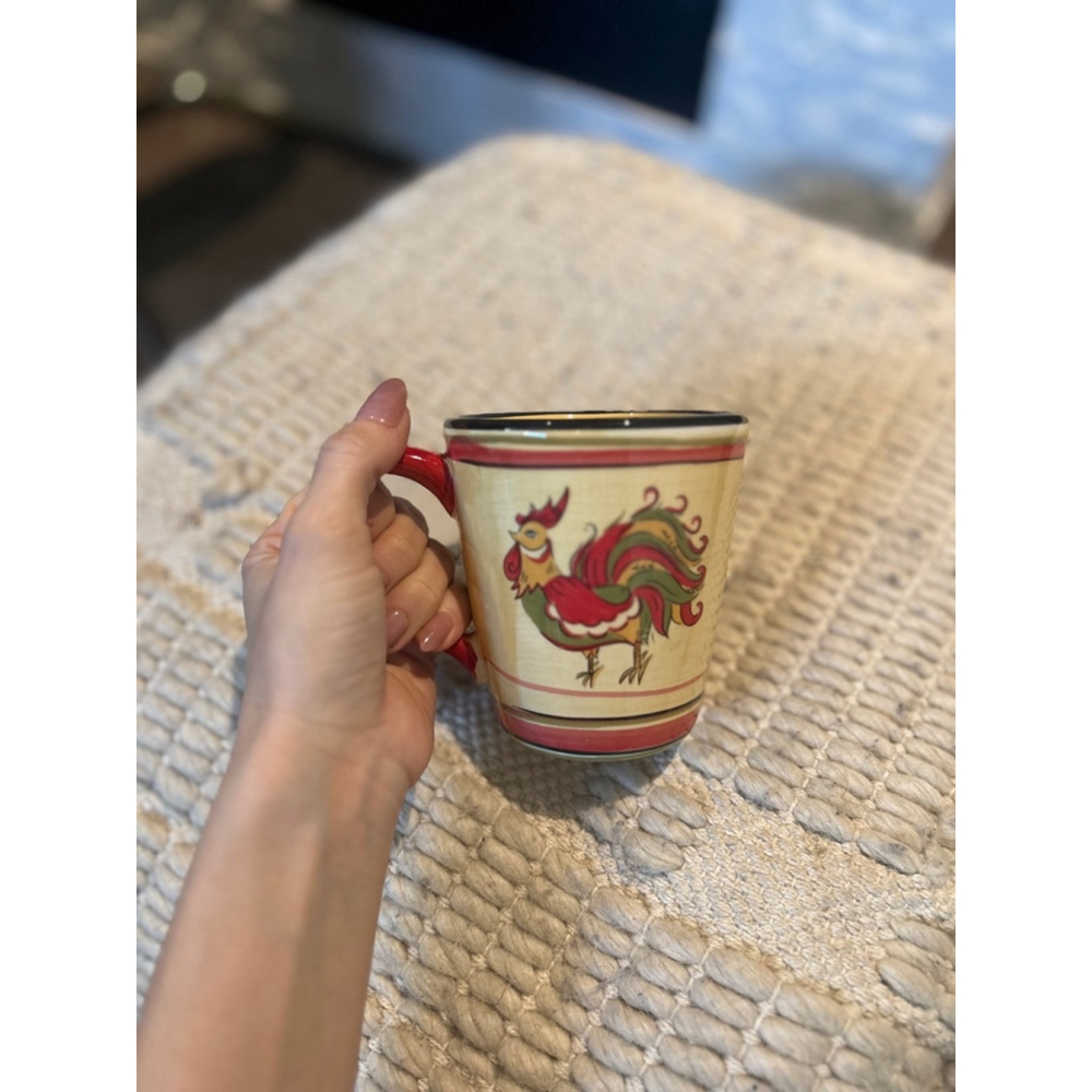 Tabletops gallery 
Rafeal rooster coffee cup, hand-painted and artisanal